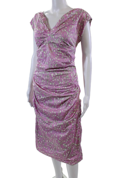 Samantha Sung Womens Cotton Sleeveless Rouched Detail Dress Pink Size 6