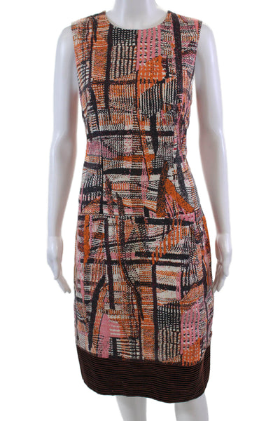 Lida Baday Womens Linen Stitching Detail Sleeveless Dress Orange Size 8