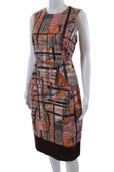 Lida Baday Womens Linen Stitching Detail Sleeveless Dress Orange Size 8