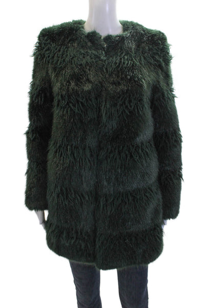Shrimps Womens Long Sleeve Hook & Eye V-Neck Mid-Length Coat Green Size XS