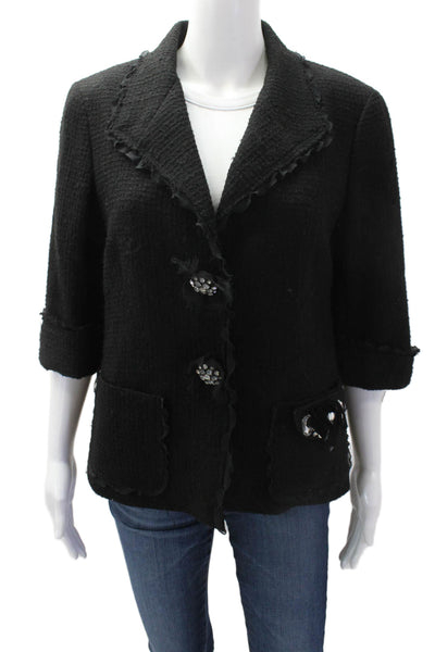 Lafayette 148 New York Womens Wool Rhinestone Detail Evening Jacket Black Size 8