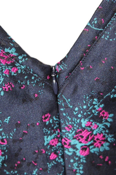 Etcetera Womens V-Neck Sleeveless Floral Brocade Belted Dress Blue Size 4