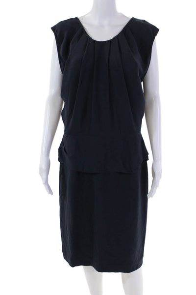 3.1 Phillip Lim Womens Silk Pleated Detail Layered Waist Dress Dark Blue Size 10