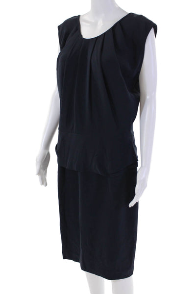 3.1 Phillip Lim Womens Silk Pleated Detail Layered Waist Dress Dark Blue Size 10