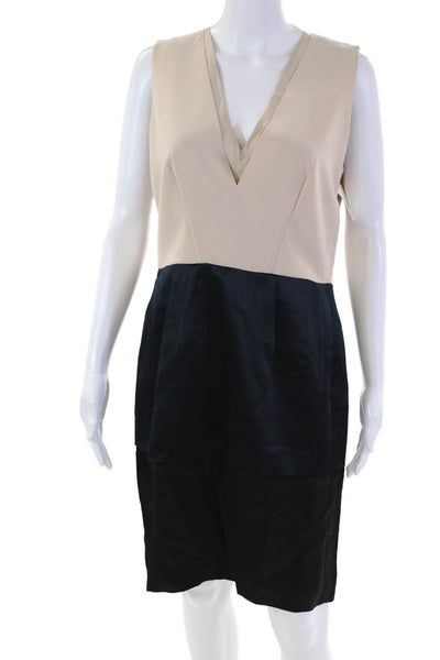 Cedric Charlier Womens Wool Sleeveless Zippered V-Neck Dress Beige Size 10