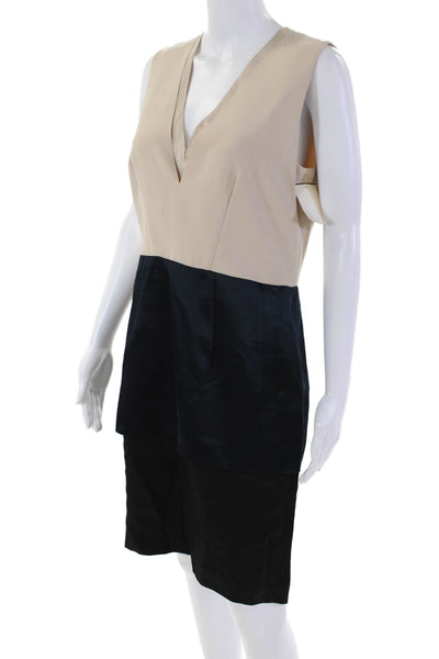 Cedric Charlier Womens Wool Sleeveless Zippered V-Neck Dress Beige Size 10