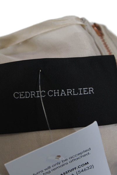 Cedric Charlier Womens Wool Sleeveless Zippered V-Neck Dress Beige Size 10