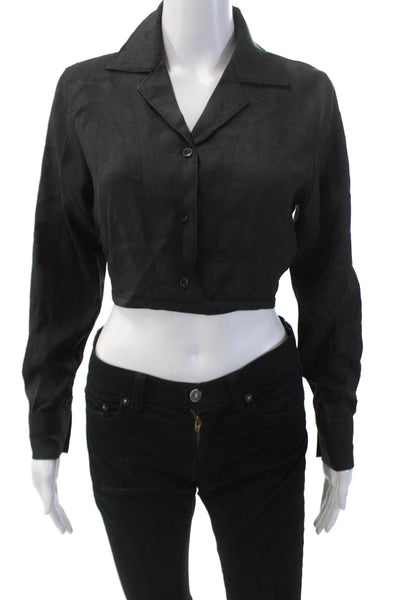Les Coyotes De Paris Womens Paisley Printed Collared Crop Top Black Size XS