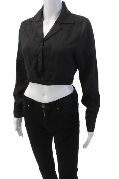 Les Coyotes De Paris Womens Paisley Printed Collared Crop Top Black Size XS