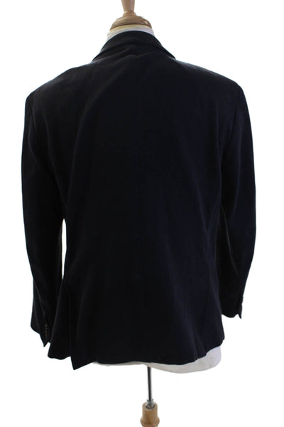Michael Kors Womens Cotton Long Sleeve Collared Regular Blazer Blue Size 44