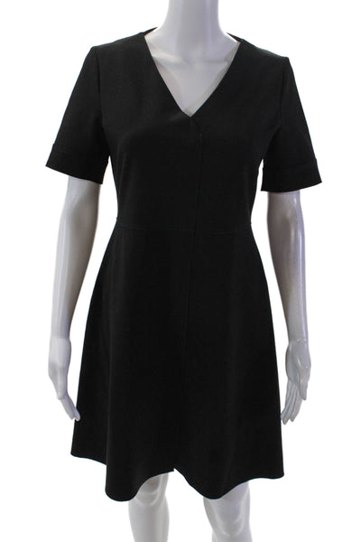 Gerard Darel Womens V-Neck Short Sleeve Zip Up Fit + Flare Dress Black Size 38