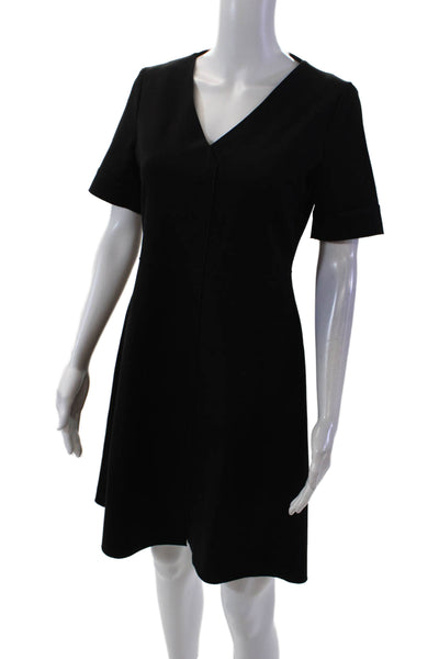 Gerard Darel Womens V-Neck Short Sleeve Zip Up Fit + Flare Dress Black Size 38