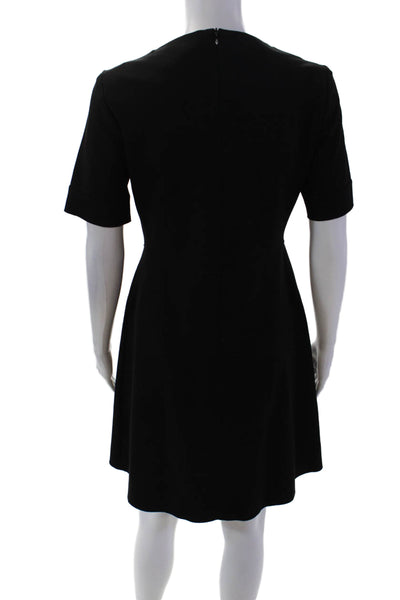 Gerard Darel Womens V-Neck Short Sleeve Zip Up Fit + Flare Dress Black Size 38