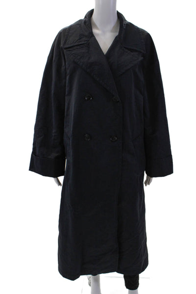 Zara Womens Double Breasted Button Down Belted Trench Coat Navy Blue Size Medium