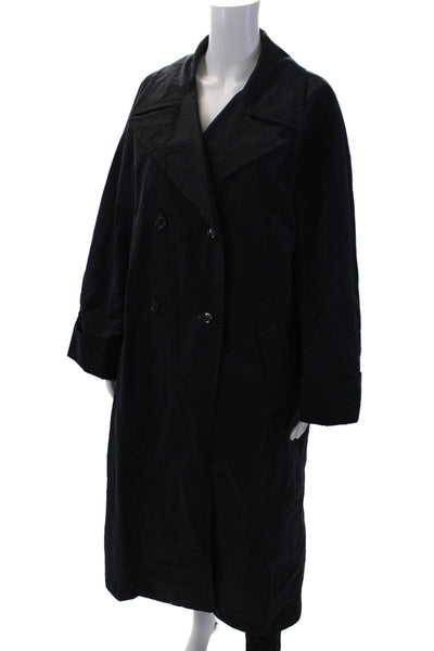 Zara Womens Double Breasted Button Down Belted Trench Coat Navy Blue Size Medium