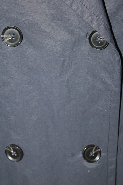 Zara Womens Double Breasted Button Down Belted Trench Coat Navy Blue Size Medium