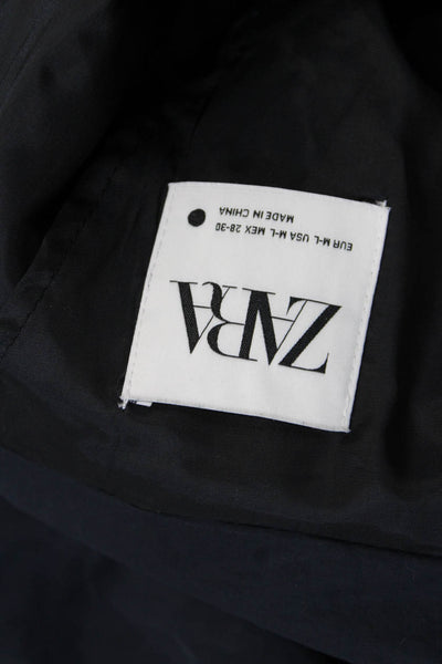 Zara Womens Double Breasted Button Down Belted Trench Coat Navy Blue Size Medium