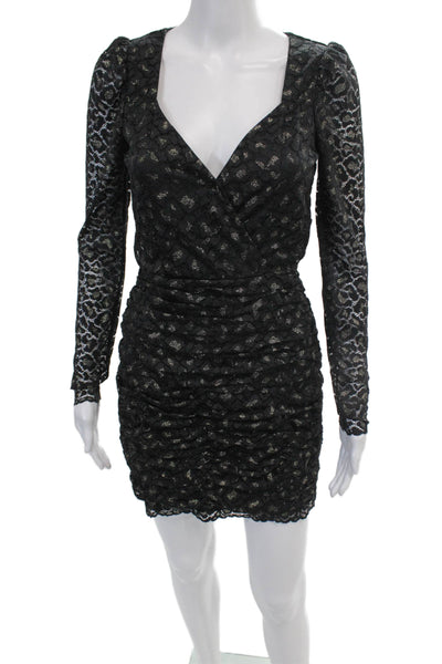 Saylor Womens Long Sleeve V-Neck Ruched Bodycon Mini Dress Black Size XS