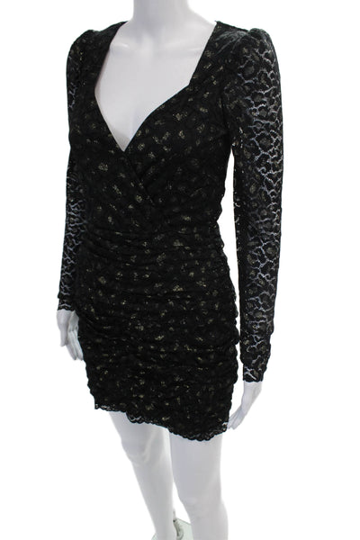 Saylor Womens Long Sleeve V-Neck Ruched Bodycon Mini Dress Black Size XS