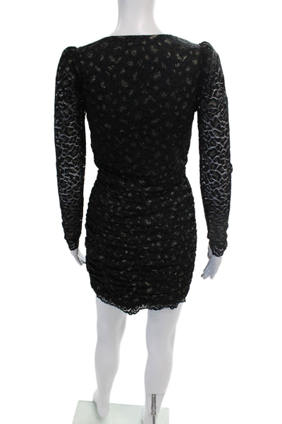 Saylor Womens Long Sleeve V-Neck Ruched Bodycon Mini Dress Black Size XS