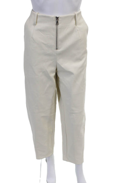 Modern Citizen Women's Zip Closure Leather Straight Leg Pants Cream Size XXS