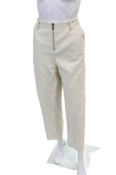 Modern Citizen Women's Zip Closure Leather Straight Leg Pants Cream Size XXS