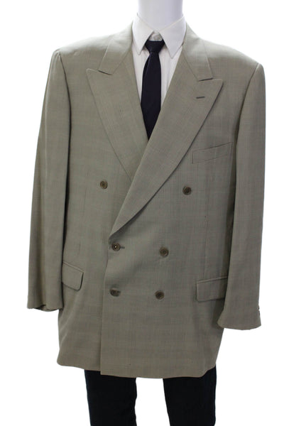 Trussini Men's Long Sleeves Lined Double Breast Beige Plaid Jacket Size 42