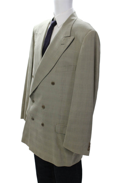 Trussini Men's Long Sleeves Lined Double Breast Beige Plaid Jacket Size 42