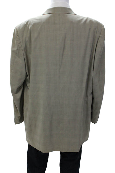 Trussini Men's Long Sleeves Lined Double Breast Beige Plaid Jacket Size 42