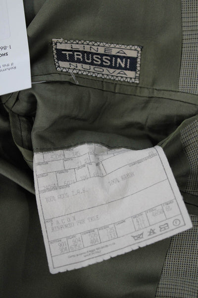 Trussini Men's Long Sleeves Lined Double Breast Beige Plaid Jacket Size 42