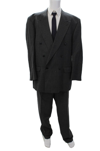 Trussini Men's Long Sleeves Lined Double Breast Beige Plaid Jacket Size 42