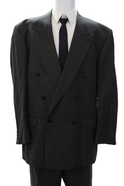 Trussini Men's Long Sleeves Lined Double Breast Beige Plaid Jacket Size 42