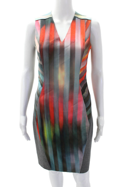 Elie Tahari Womens Sleeveless Striped V-Neck Pencil Dress Multicolor Size S