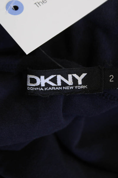 DKNY Womens Cotton Long Sleeve Round Neck Waist Tie Detail Dress Blue Size 2