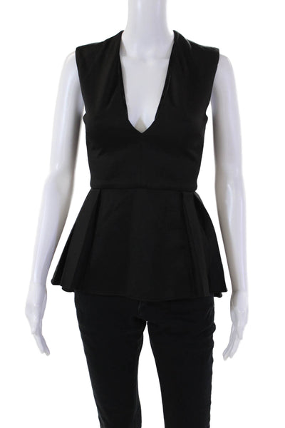 Cushnie Et Ochs Womens V Neck Sleeveless Peplum Blouse Black Size 0
