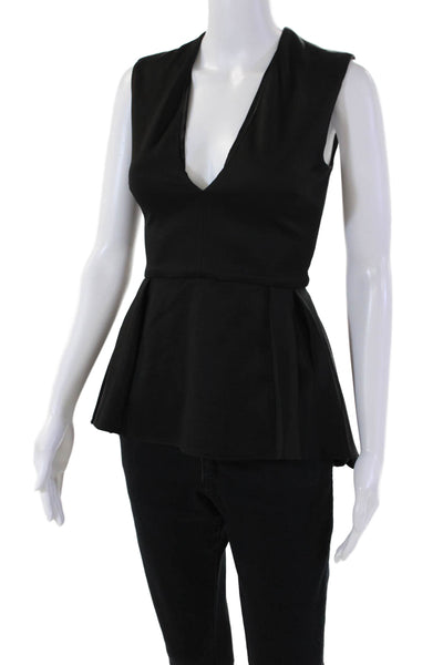 Cushnie Et Ochs Womens V Neck Sleeveless Peplum Blouse Black Size 0