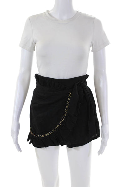 Misa Womens Linen Ruffle Trim Studded Tie Closure Wrap Skort Black Size XS
