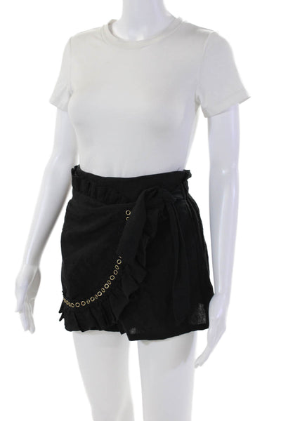 Misa Womens Linen Ruffle Trim Studded Tie Closure Wrap Skort Black Size XS