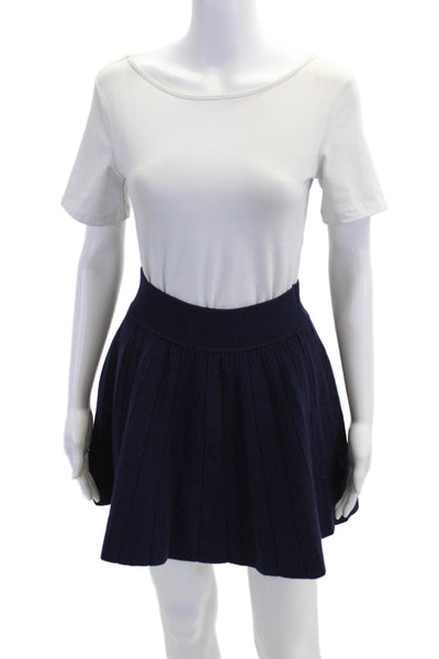 Polo Ralph Lauren Womens Wool Pleated Stretch A-Line Mini Skirt Blue Size M