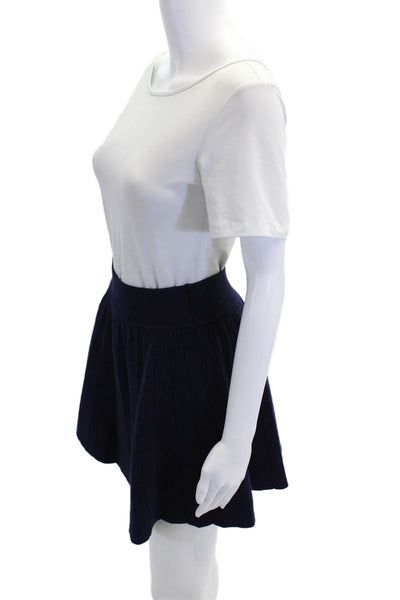 Polo Ralph Lauren Womens Wool Pleated Stretch A-Line Mini Skirt Blue Size M
