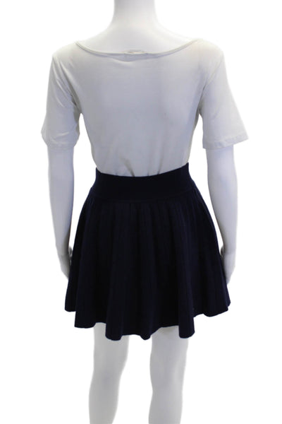 Polo Ralph Lauren Womens Wool Pleated Stretch A-Line Mini Skirt Blue Size M