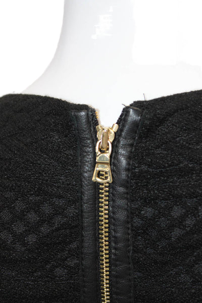 Alice + Olivia Womens Textured Leather Trim Short Sleeve Blouse Top Black Size 6