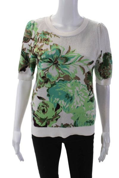 Maeve Anthropologie Womens Keyhole Back Short Sleeve Floral Sweater Green Size S