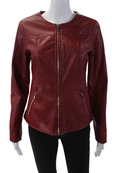 Catherine Malandrino Women's Faux Lether Long Sleeves Full Zip Jacket Red Size S