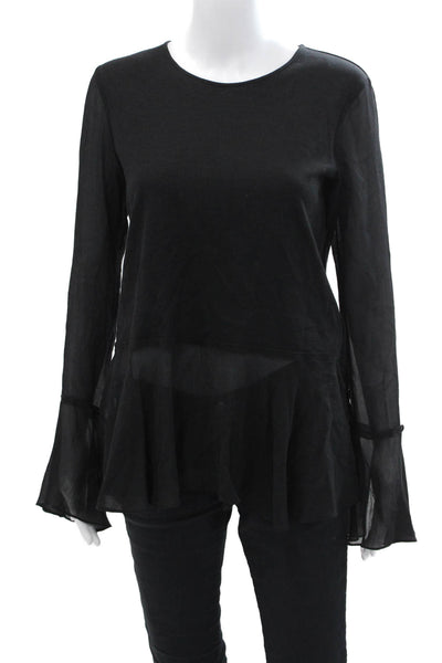 Theory Womens Ido Jersey Long Sleeves Lexanda Blouse Black Wool Size Small