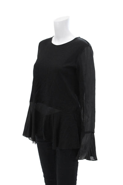Theory Womens Ido Jersey Long Sleeves Lexanda Blouse Black Wool Size Small