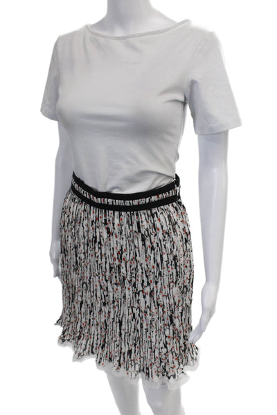 Carven Womens Abstract Printed Ruffle Hem Zipped Lined Mini Skirt White Size 42