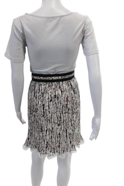 Carven Womens Abstract Printed Ruffle Hem Zipped Lined Mini Skirt White Size 42
