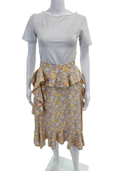 Mulberry Womens Textured Zip Floral Printed Lined Mid Length Skirt Yellow Size E