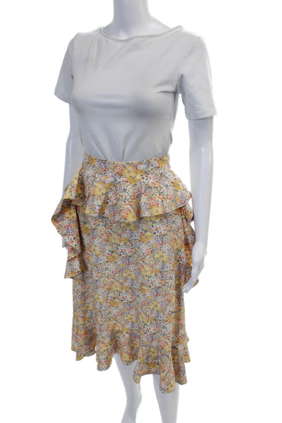 Mulberry Womens Textured Zip Floral Printed Lined Mid Length Skirt Yellow Size E